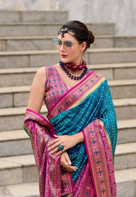 Capri Blue Pure Soft Banarasi Silk