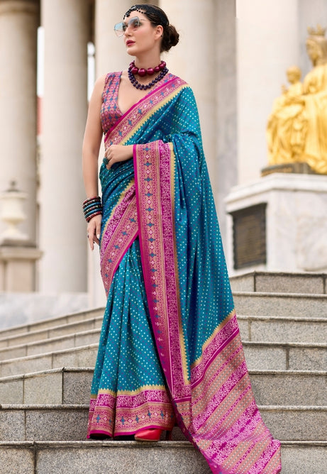 Capri Blue Pure Soft Banarasi Silk
