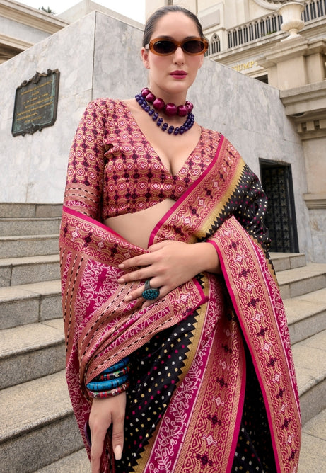 Jet Black Pure Soft Banarasi Silk