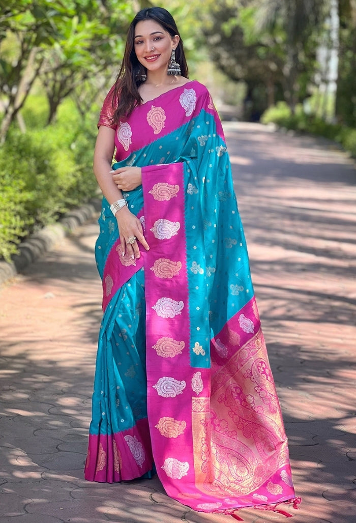 Celestial Sky Blue Paithani Silk Sare