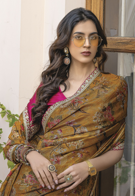 Mustard Yellow Pure Viscose Dola Silk saree