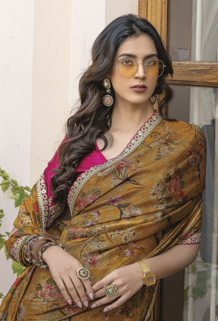 Mustard Yellow Pure Viscose Dola Silk saree
