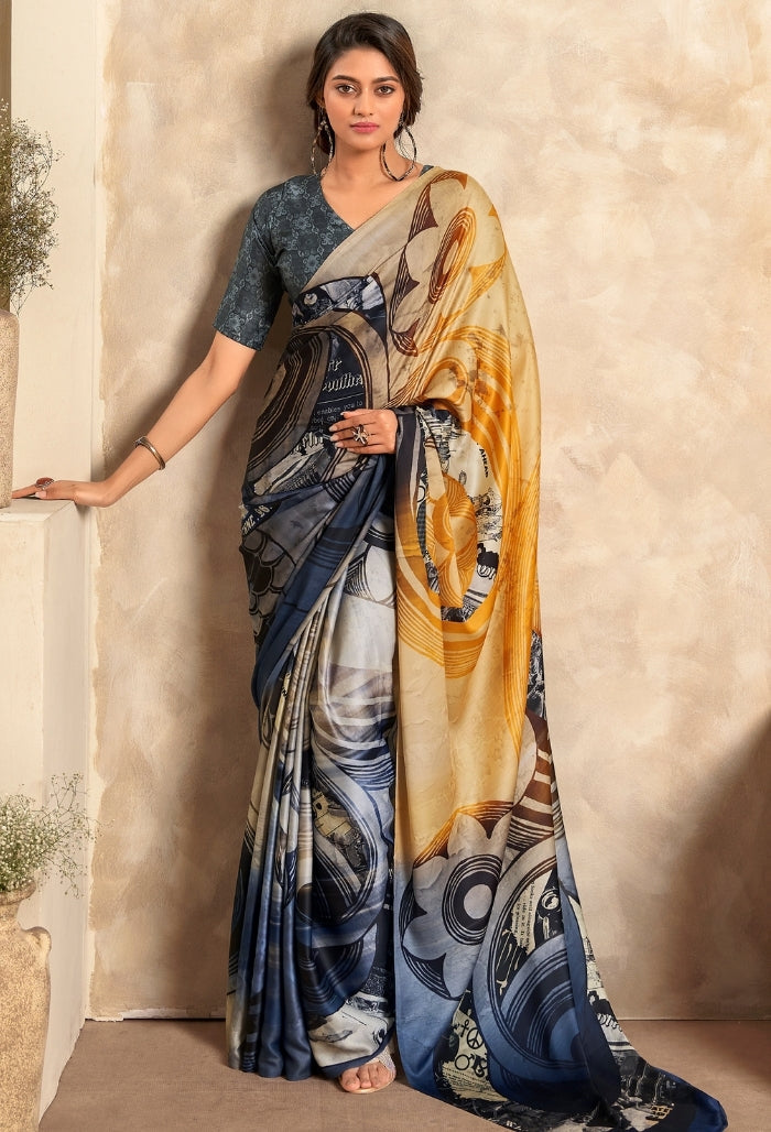 Mellow Yellow Pure Sattin Crepe Saree