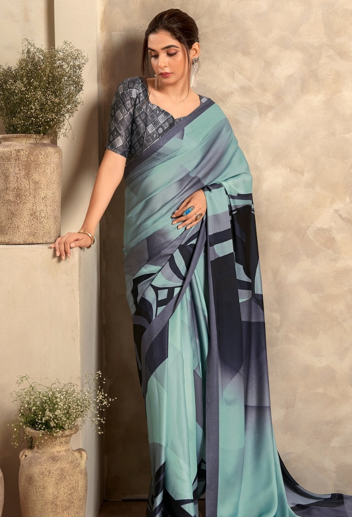 Baby Blue Pure Sattin Crepe Saree