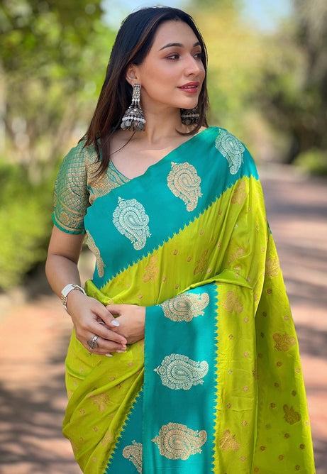Vibrant Parrot Green Paithani Silk Saree