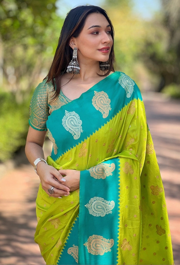Vibrant Parrot Green Paithani Silk Saree