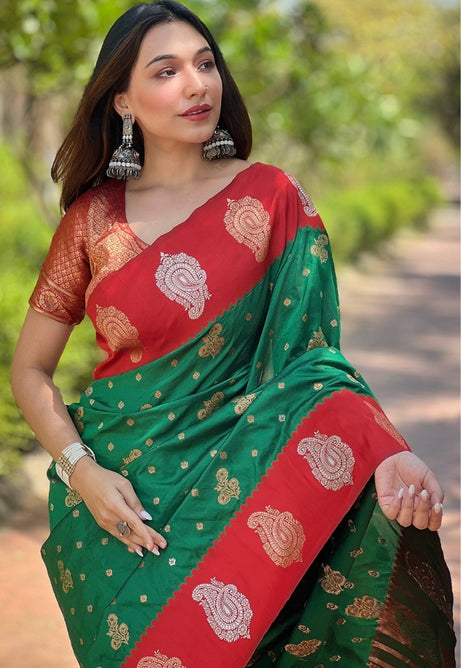 Emerald Green Paithani Silk Saree