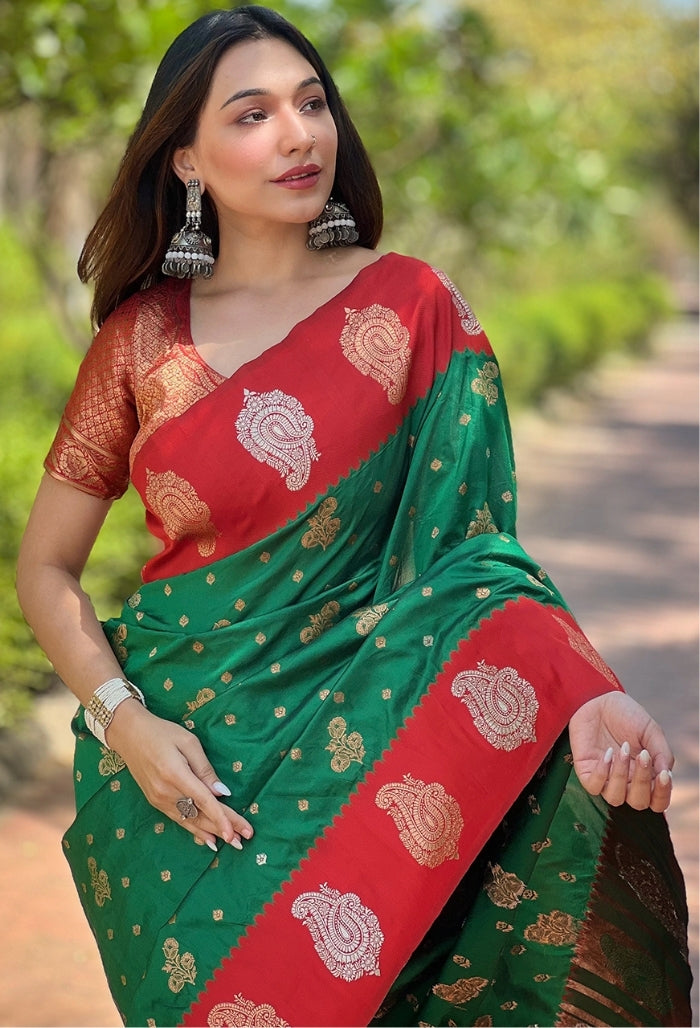 Emerald Green Paithani Silk Saree