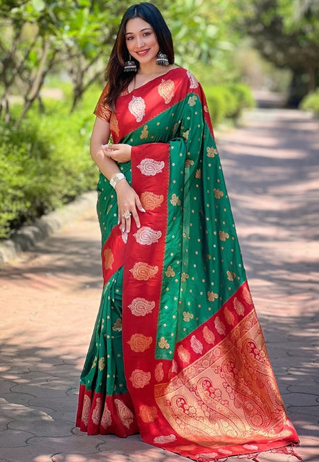 Emerald Green Paithani Silk Saree