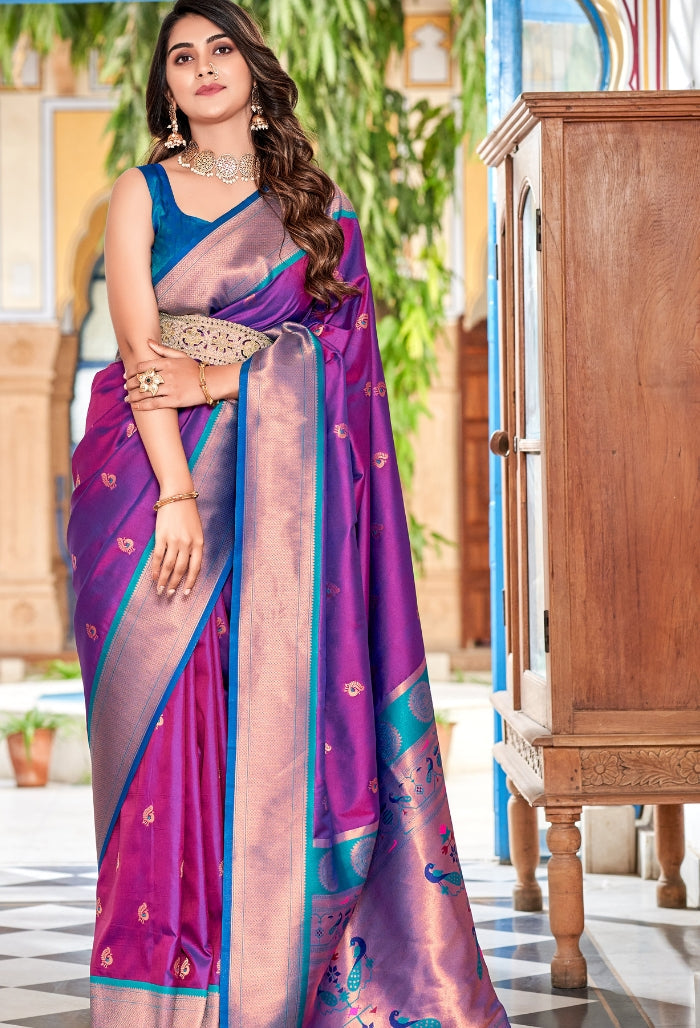 Mulberry Wine Soft Peshwai Paithani Silk Saree