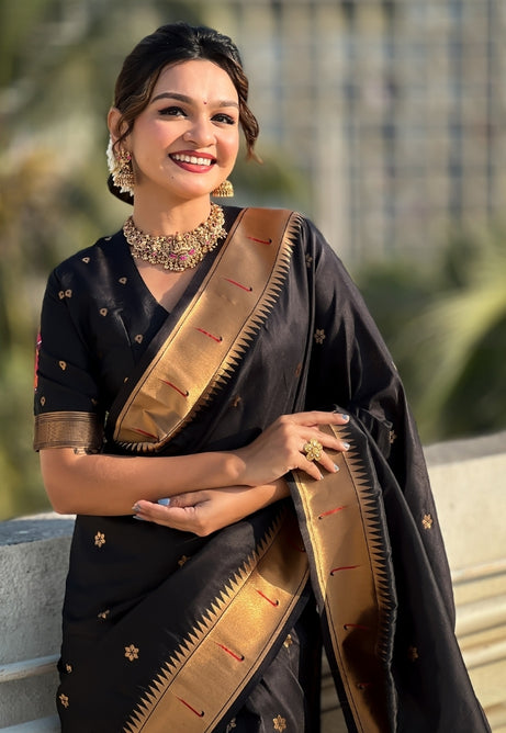 Midnight Black Soft Silk Saree