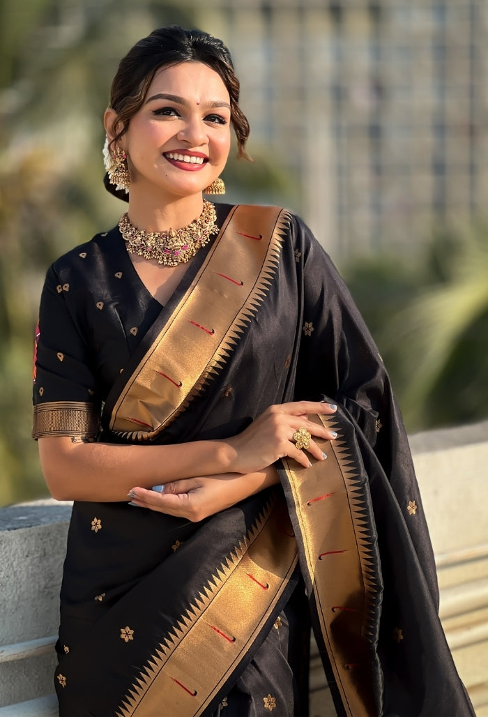 Midnight Black Soft Silk Saree
