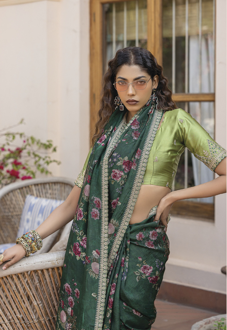 Emerald Glow Pure Viscose Dola Silk saree