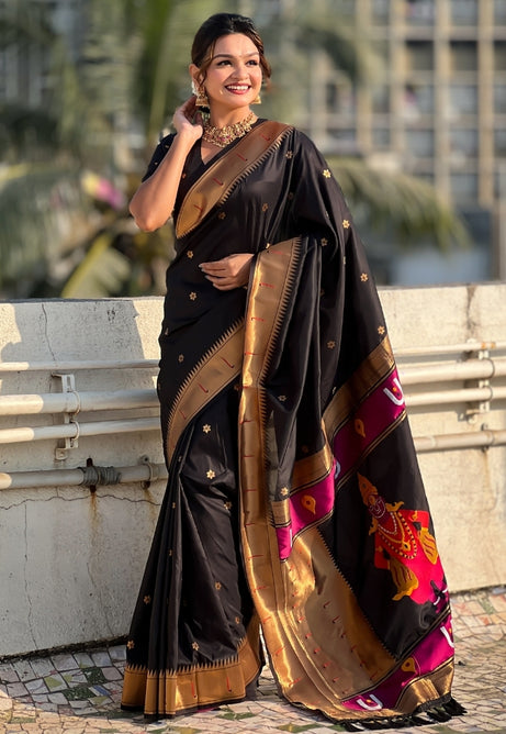 Midnight Black Soft Silk Saree