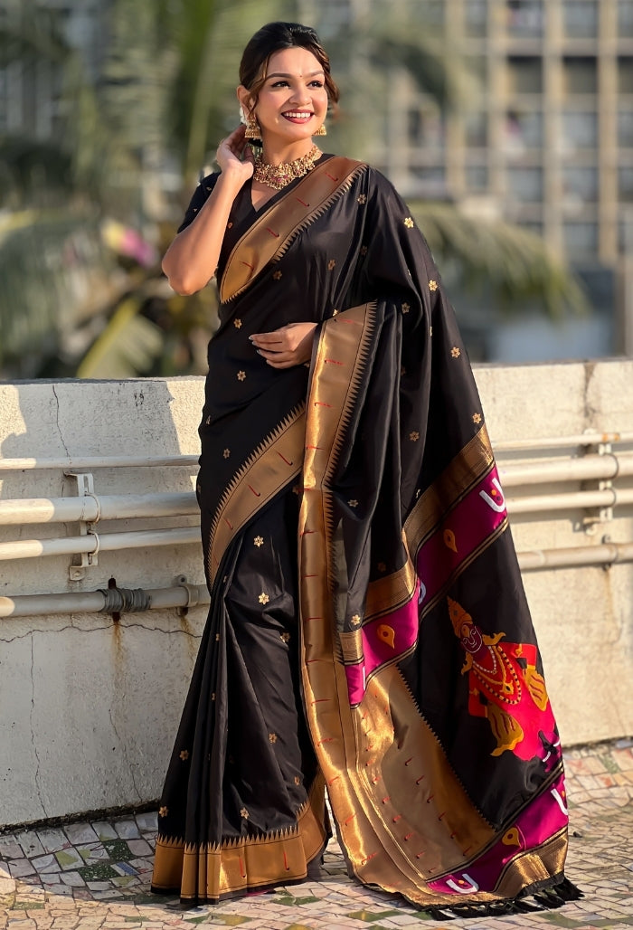 Midnight Black Soft Silk Saree