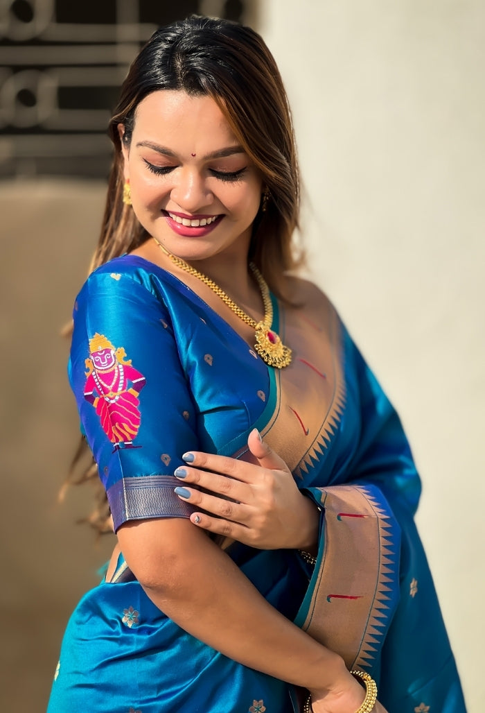 Ocean Blue Soft Silk Saree