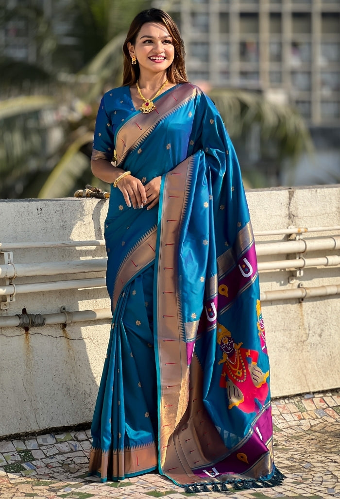 Ocean Blue Soft Silk Saree