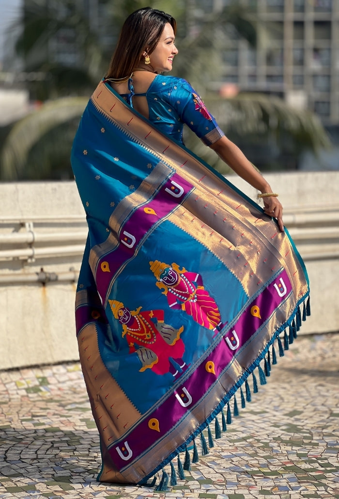 Ocean Blue Soft Silk Saree