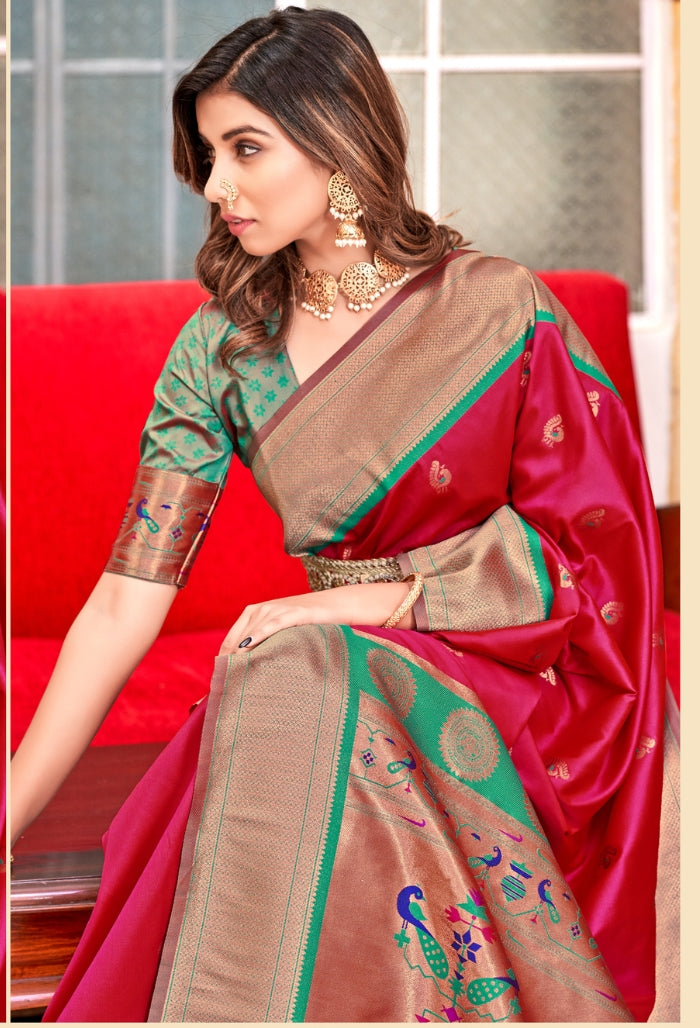 Petal Pink Soft Peshwai Paithani Silk Saree