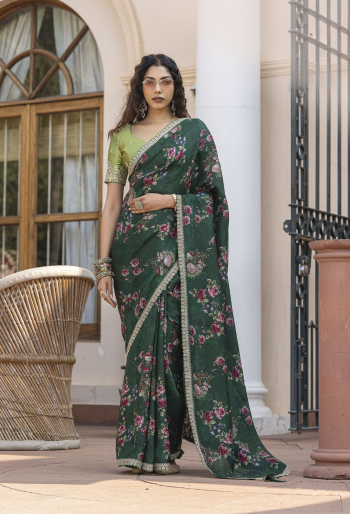 Emerald Glow Pure Viscose Dola Silk saree