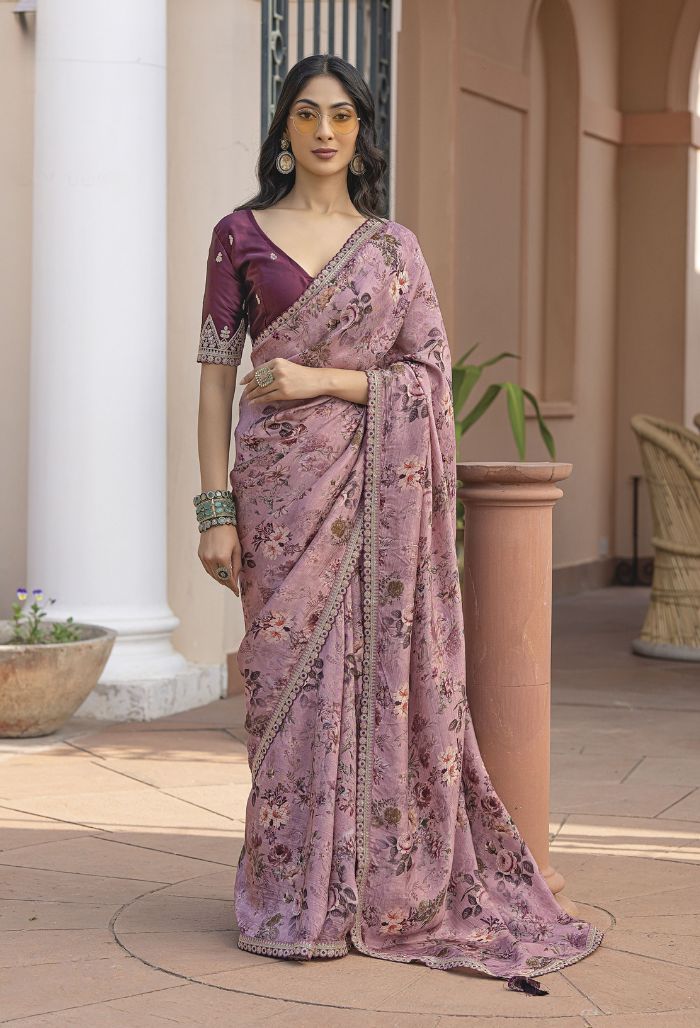 Blush Bloom Pure Viscose Dola Silk saree