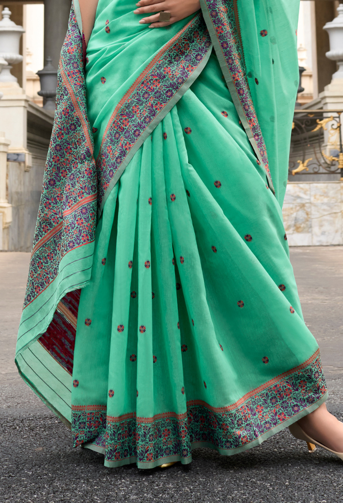 Aqua Silk Linen Saree