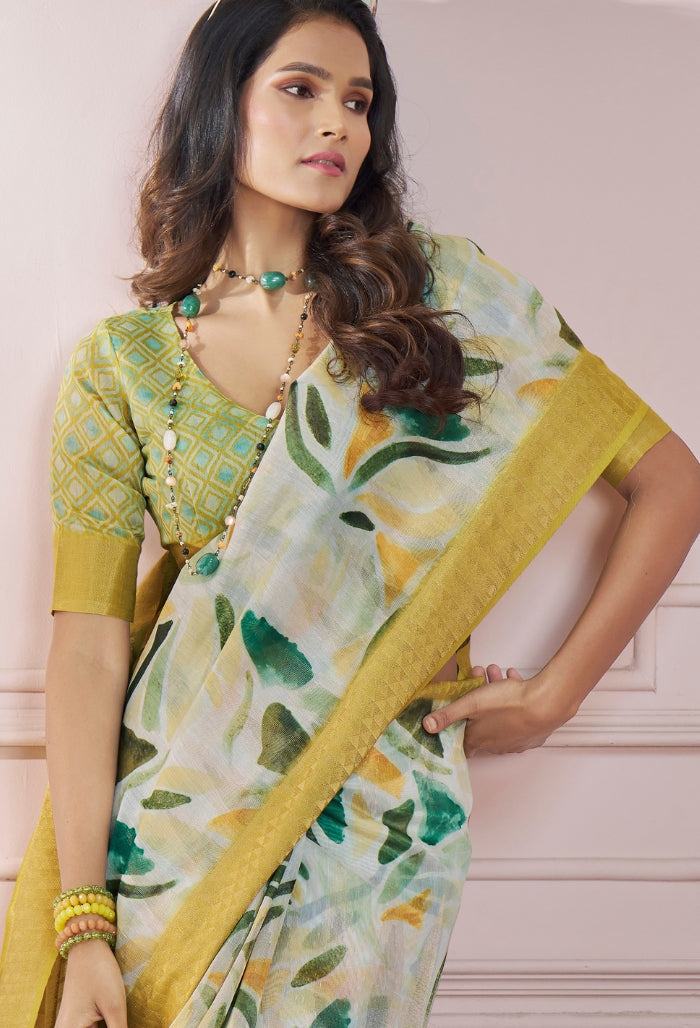 Turmic Yellow Modal Silk With Beautiful Colorfull Prints