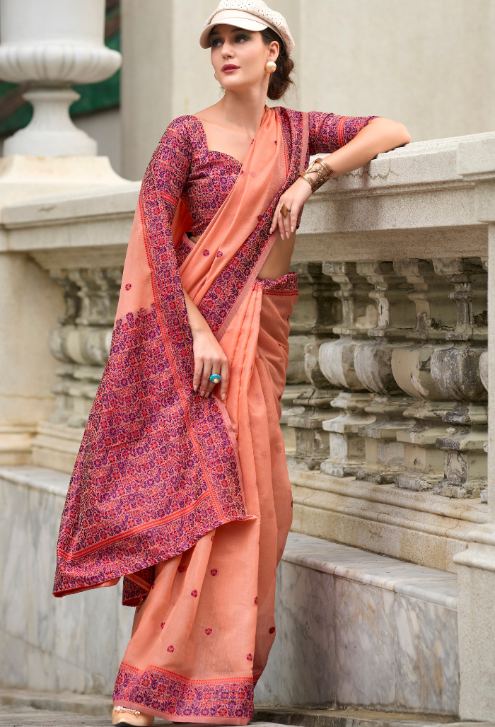 Peach Blossom Linen Saree