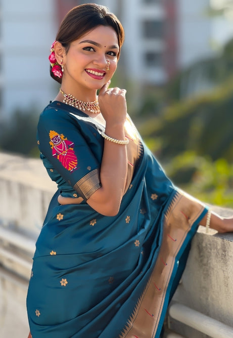 Teal Blue Soft Silk Saree
