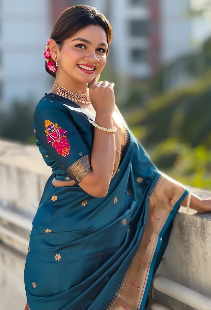 Teal Blue Soft Silk Saree