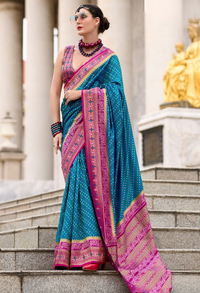 Capri Blue Pure Soft Banarasi Silk