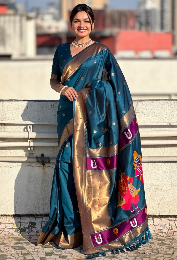 Teal Blue Soft Silk Saree