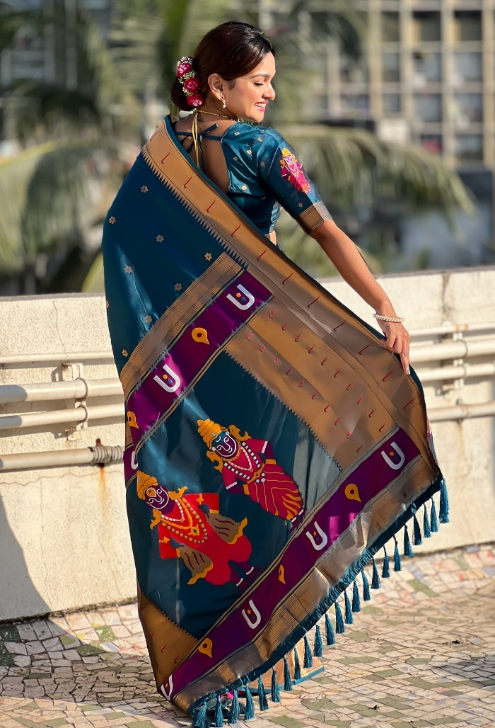 Teal Blue Soft Silk Saree