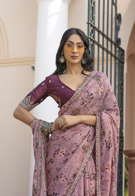 Blush Bloom Pure Viscose Dola Silk saree