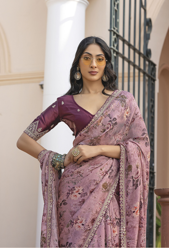 Blush Bloom Pure Viscose Dola Silk saree