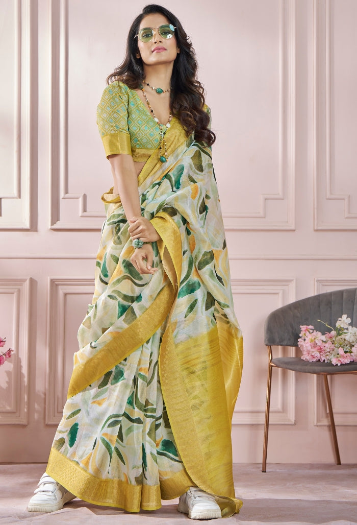 Turmic Yellow Modal Silk With Beautiful Colorfull Prints