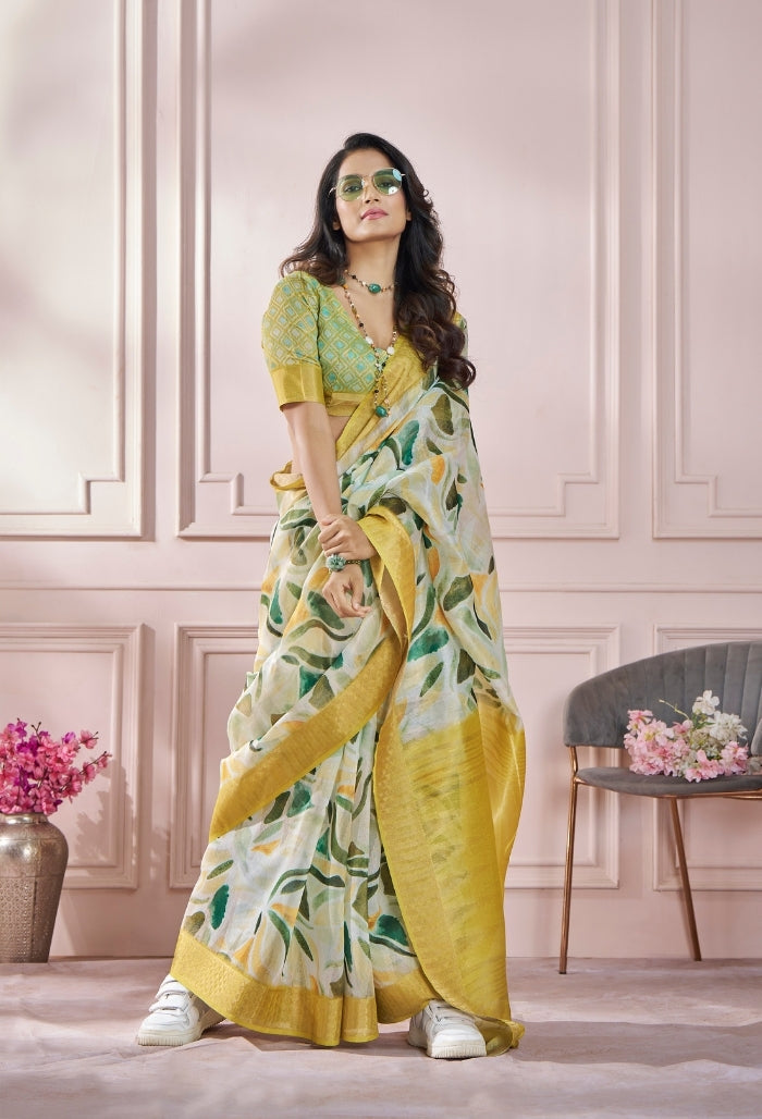 Turmic Yellow Modal Silk With Beautiful Colorfull Prints