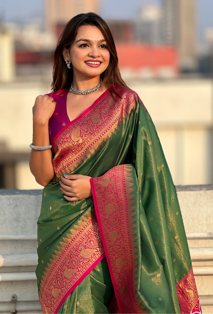 Emerald Green Pure Tissue Saree