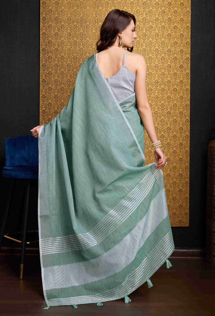 Firozy Blue Linen Saree