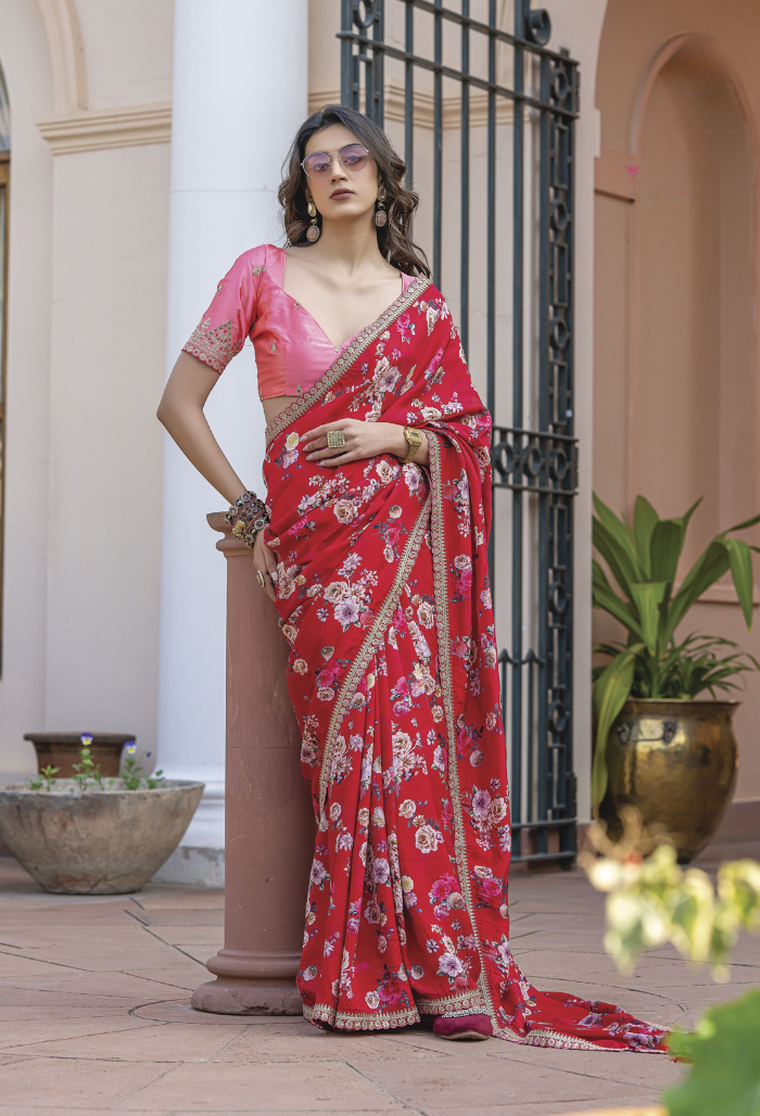 Crimson Charm Pure Viscose Dola Silk saree