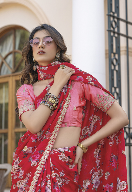 Crimson Charm Pure Viscose Dola Silk saree