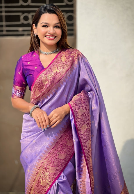Lavender Violet Pure Tissue Saree