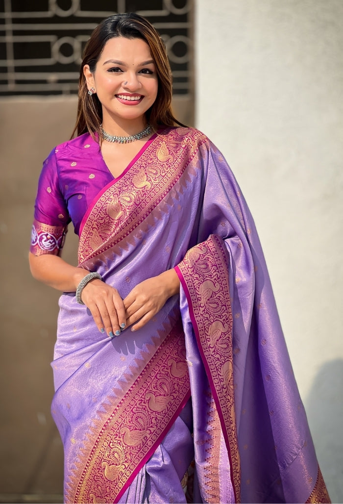 Lavender Violet Pure Tissue Saree