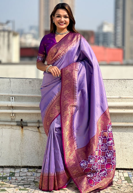 Lavender Violet Pure Tissue Saree