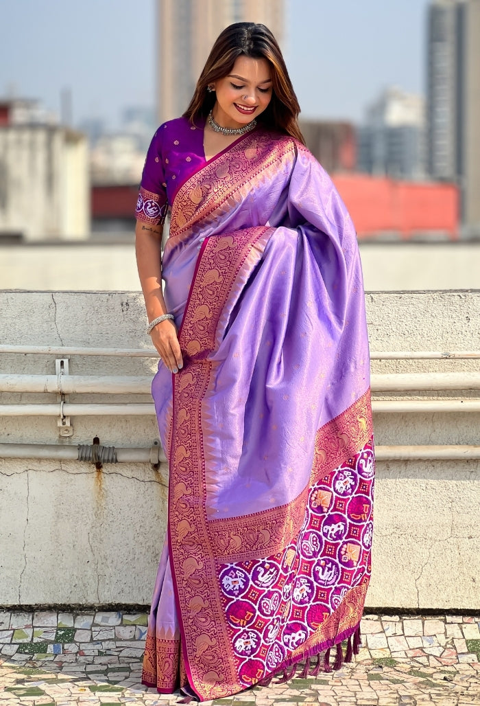 Lavender Violet Pure Tissue Saree