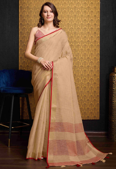 Elegant Beige Linen Saree