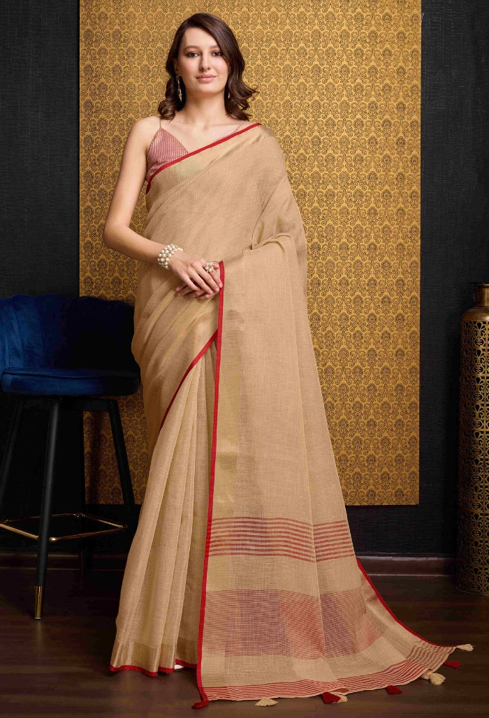 Elegant Beige Linen Saree