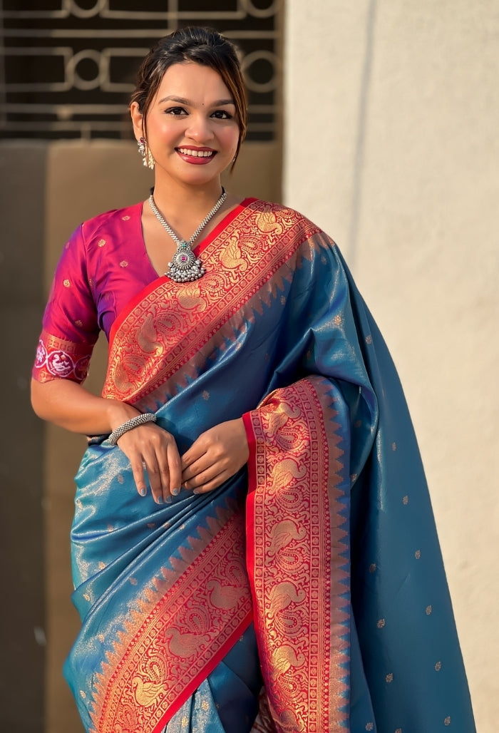 Ocean Blue Pure Tissue Saree