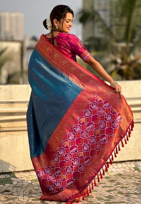 Ocean Blue Pure Tissue Saree