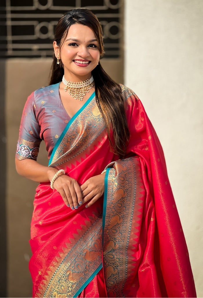 Rosy Pink Pure Tissue Saree